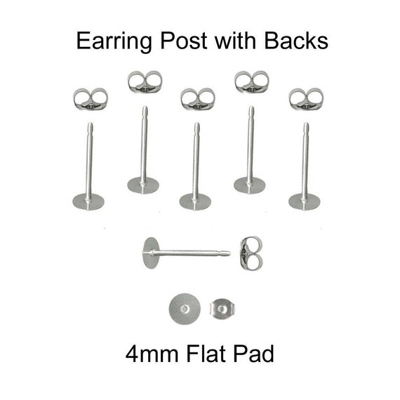 Earring Posts / Backs, 24 12 Pairs, 4 Mm Flat Pad, 316L Stainless Steel SEE  COUPON 