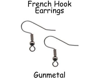 Hypoallergenic Surgical 316L Stainless Steel French Hook Earrings, Fish Hook Earring Wires - Gunmetal - SEE COUPON