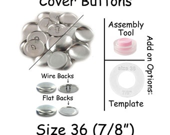 50 Cover Buttons / Fabric Covered Buttons - Size 36 (7/8 inch - 23mm) - Wire Back or Flat Backs - SEE COUPON