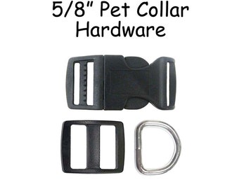 20  Dog Collar Hardware Kit - 5/8 Inch Black Slide Release Buckle, Triglide Slide and D-Ring - SEE COUPON