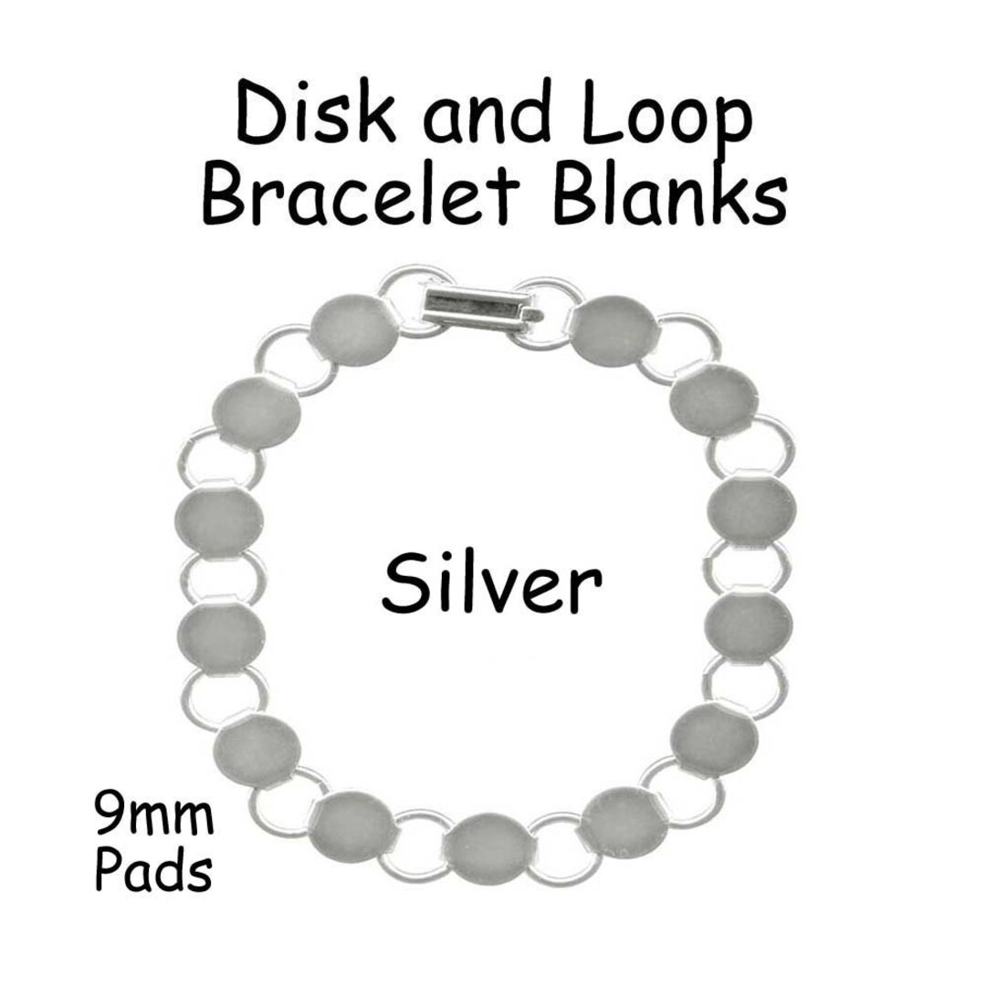5 Silver Disk Bracelet Blank 8 Inch With 9mm Glueable Pads SEE COUPON