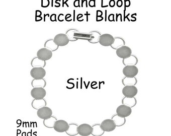 5 Silver Disk Bracelet Blank 8 Inch with 9mm Glueable Pads - SEE COUPON