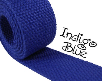 5 yards Indigo Blue Cotton Webbing - 1.25" Medium Heavy Weight (2.4mm) for Key Fobs, Purse Straps, Belting - SEE COUPON