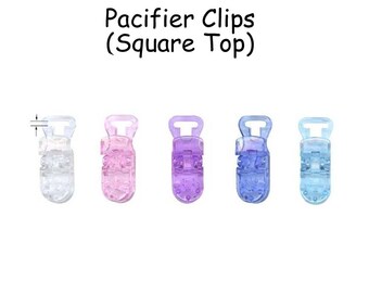 50 Plastic Paci Pacifier / Bib Holder Clips (Square) - plus Instructions - You Pick Color - SEE COUPON