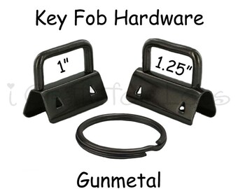 5 Key Fob Hardware with Key Rings Sets - 1 Inch or 1.25 Inch Gunmetal - Plus Instructions - SEE COUPON
