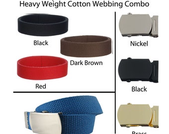 1 - 1" Canvas Military Web Belt for Kids, Pick from 22 Colors, 3 Finishes and 4 Sizes - SEE COUPON