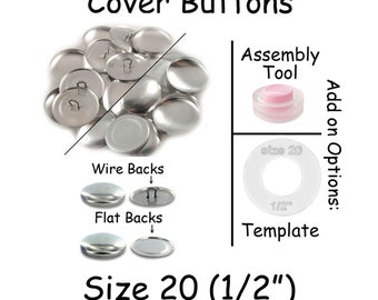 50 Cover Buttons / Stoffüberzogene Knöpfe - Größe 20 (1/2 inch - 12mm) - Wire Back oder Flat Backs - SIEHE COUPON