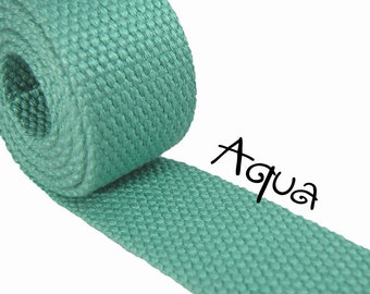 5 yards Aqua Cotton Webbing  - 1.25" Medium Heavy Weight for Key Fobs, Purse Straps, Belting