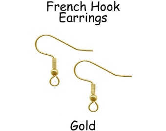 Boucles d'oreilles à crochet français en acier inoxydable chirurgical 316L hypoallergénique, fils de boucle d'oreille à crochet de poisson - Or - VOIR COUPON