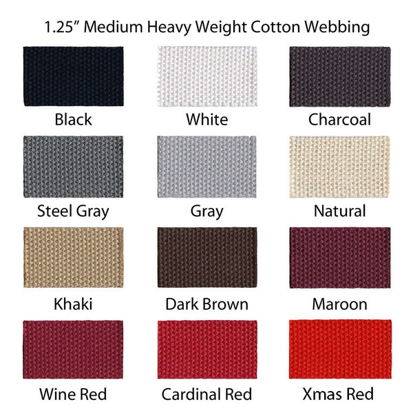 Correas de algodón de 20 yardas - Peso medio pesado de 1,25" (2,4 mm) para llaveros, correas de bolsos, cinturones - VER CUPÓN
