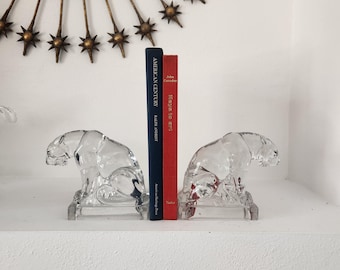 Seltene 1940er Jahre Neue Martinsville Glass Panther Buchstützen