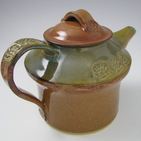 Stoneware Teapot - Celadon and Spicy Tan