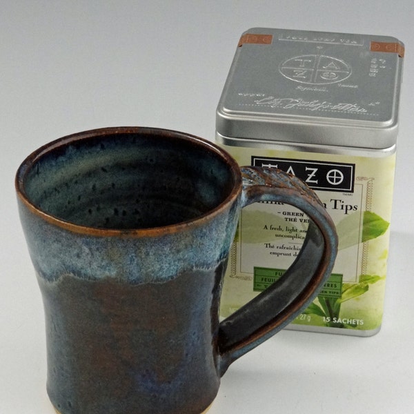 Stoneware Coffee Mug / Tea Cup in Frosty Amber and Blue