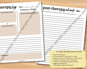 Therapy Session Journal Pages | 2-Page Spread for Notes & Reflections
