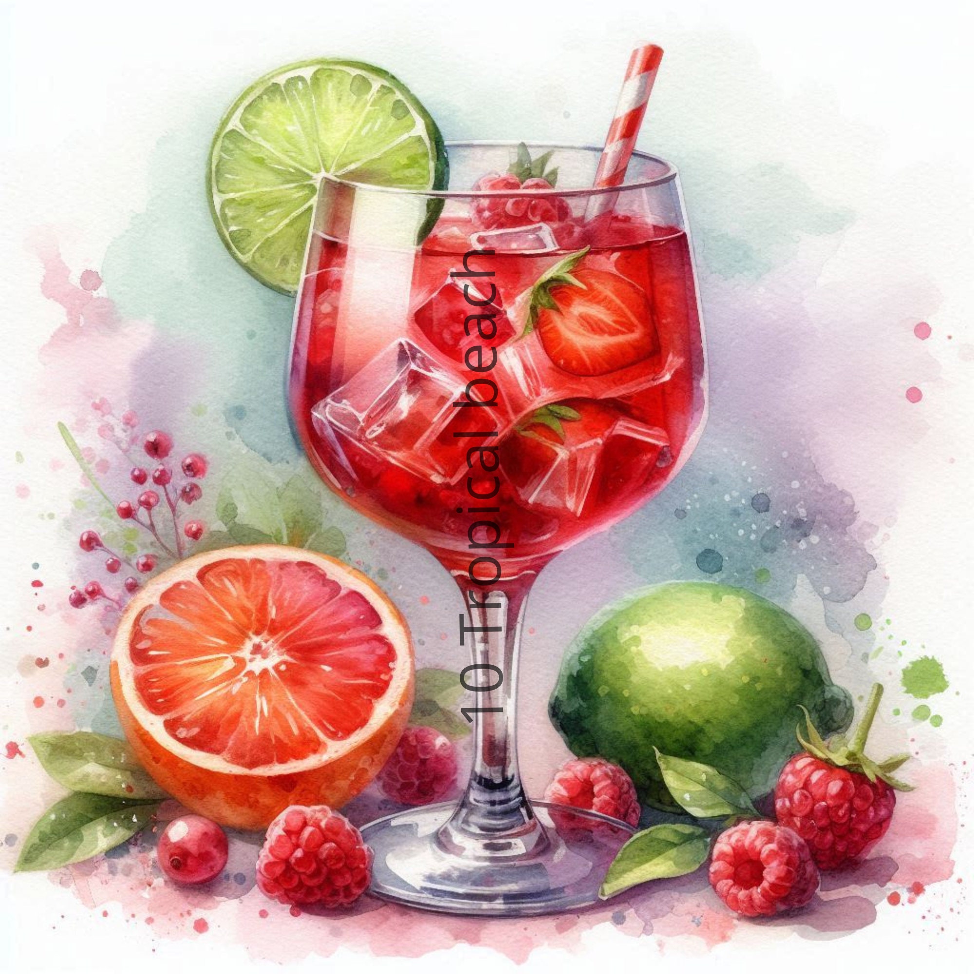 10 Summer Cocktails Clipart Designs, Watercolor, High Quality Clipart ...