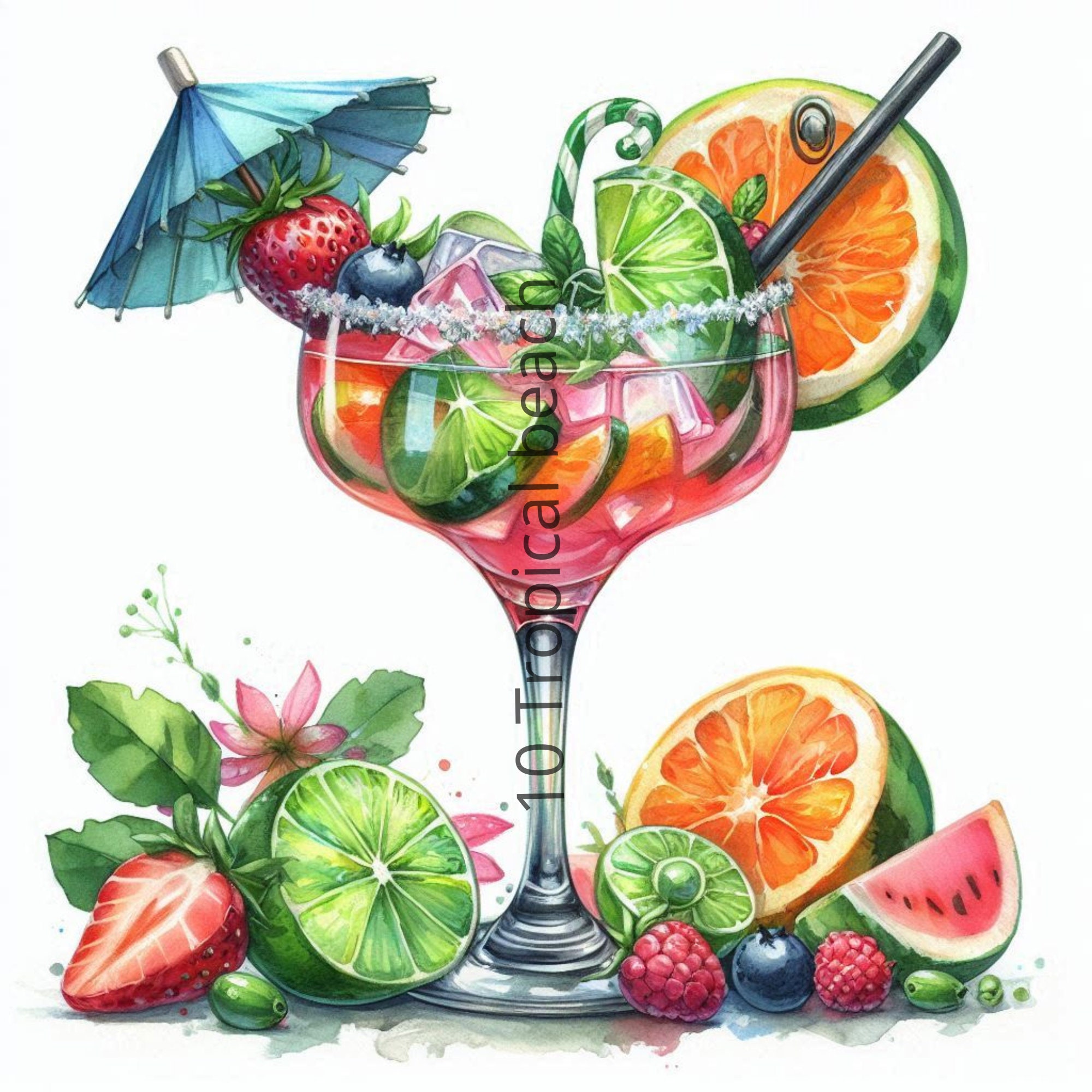 10 Summer Cocktails Clipart Designs, Watercolor, High Quality Clipart ...