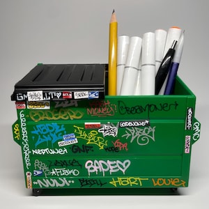 Graffiti Dumpster Pencil Holder / Q-tip Holder / Custom Desktop Organizer / Trash Holder For Office / Dab Swab Garbage Bin / Stash Box