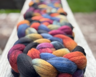 Hand Dyed Mixed BFL Spinning Fiber • 4oz • MAPLES & MOONLIGHT