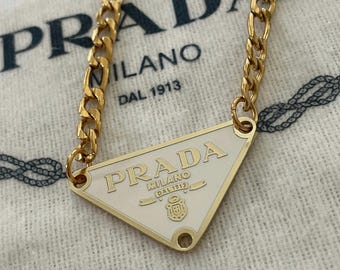 Repurposed Vintage Prada Necklace Gold, Upcycled Necklace, Luxury Necklace, Vintage Necklace, Reworked Vintage Necklace, Triangle Necklace