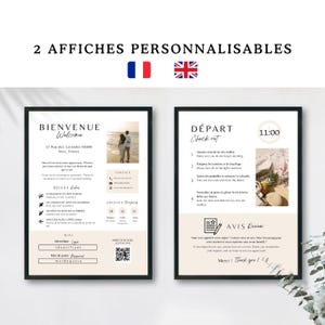 2 Affiches Airbnb Accueil et Départ en Français et en Anglais - Modèles Personnalisables sur Canva
