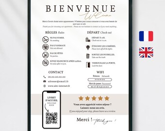 Cartello di benvenuto Airbnb in francese e inglese – Cartello di benvenuto bilingue personalizzabile al 100%