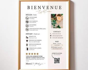 Cartello di benvenuto Airbnb in francese e inglese – Cartello di benvenuto bilingue per case vacanza