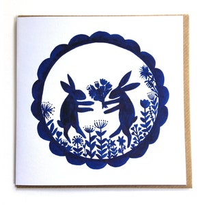 Carte Pour vous/Eco-responsable/Intérieur vierge/15 cm/Sans plastique/Carte de remerciement/Lièvre/lapin/Carte d'anniversaire/Anniversaire/Bleu et blanc/Gestion rapide