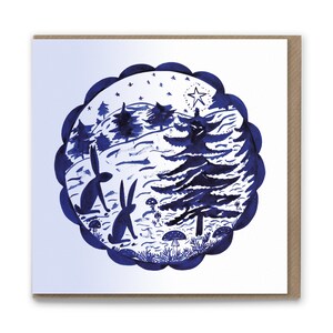 Carte de voeux lièvres forestiers festifs (intérieur vierge) 15 cm
