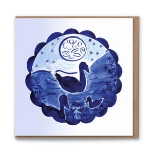 Carte Moon Swan (intérieur vierge) 15 cm