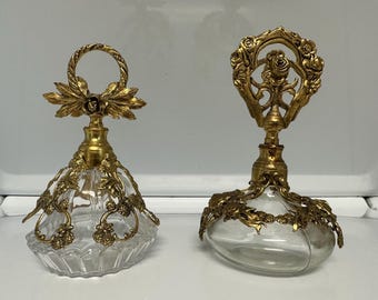 Vintage 24K Gold Plated Ormolu Perfume Bottles: Globe & Dauber, Set of 2