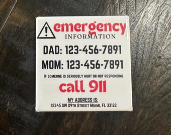 Emergency Contact Magnet 2” by 2”