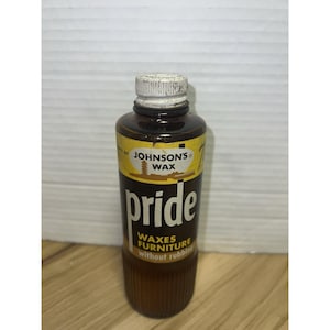 VTG 1960s Full Johnson's Pride Furniture Wax Brown Glass Bottle Metal Cap