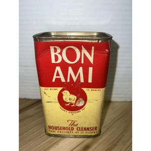 Bon Ami Powder Household Cleanser 1950&#39;s 12oz Full Sealed, Paper Label Tin box