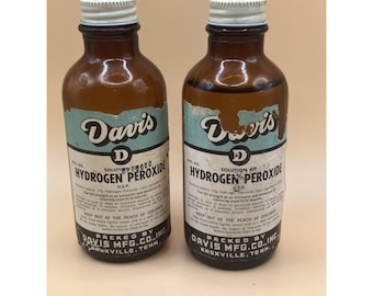 Peróxido de hidrógeno Davis, lote de 2 unidades, con etiquetas de papel, Knoxville, Tennessee, vidrio ámbar.