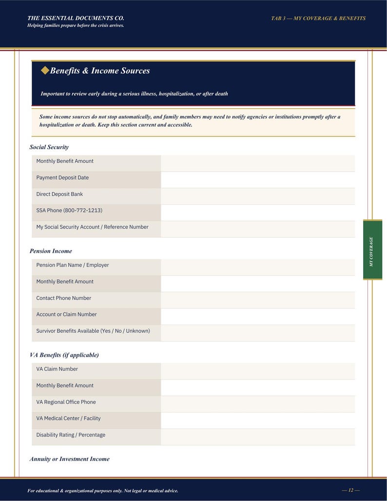 Innan krisen kommer, planeringspärm för familjevårdare, utskrivbar PDF-dokumentorganisatör för äldreomsorg bild 11