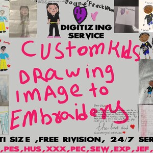 Custom Kids Photo Drawing Embroidery Digitizing for Tshirt, Special Gift for Mom, Dad, Aunts, Sisters, Line Drawing, Child Drawing, kids art