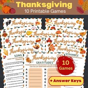 10 Thanksgiving Printable Games | Thanksgiving Games Bundle | Thanksgiving Kid Games | Thanksgiving Trivia Games | Friendsgiving Games