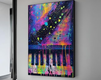 Purple Abstract Music Canvas Art Modern Piano Keys Wall Decor