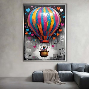 Child on Swing Urban Canvas, Banksy Balloon Art Decor, Graffiti Style Wall Art, Ready to Hang, Modern Urban Art for Home