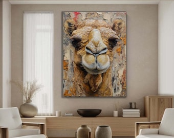 Camel Portrait Canvas, Textured Animal Art,Desert Animal Wall Art, Wildlife Decor, Rustic Wall Decor, Ready to Hang