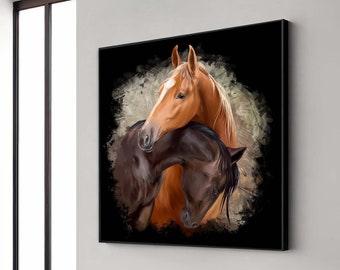 Horse Wall Art, Majestic Horse Duo Canvas, Equine Wall Art, Horse Lovers Painting, Animal Art, Ready to Hang Decor