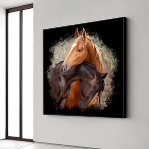 Horse Wall Art, Majestic Horse Duo Canvas, Equine Wall Art, Horse Lovers Painting, Animal Art, Ready to Hang Decor
