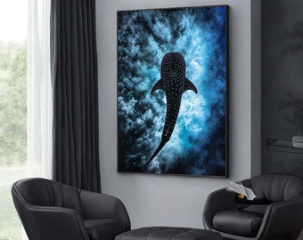 Majestic Whale Shark Canvas Print, Deep Sea Ocean Art,Underwater Ocean Art, Marine Life Home Decor, Ready to Hang Unique Gift