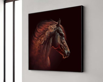 Majestic Horse Canvas, Elegant Equine Art, Fiery Mane Wall Decor, Graceful Horse Head Painting, High-Quality Animal Print, Ready to Hang