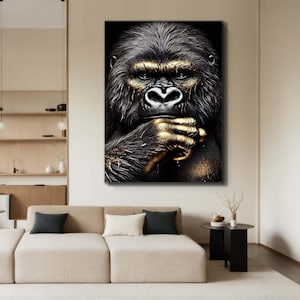 Majestic Golden Gorilla Canvas, Striking Animal Portrait Art, Gorilla Wall Art, Regal Primate Decor, Ready to Hang, Luxury Wildlife Canvas
