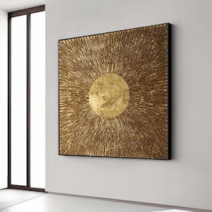 Abstract Art, Golden Radiance Abstract Art, Sunburst Canvas Wall Decor, Modern Metallic Art, Ready to Hang