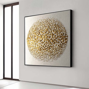 Abstract Art, Golden Texture Circle Art, Abstract Wall Decor, Metallic Gold Canvas, Modern Home Decoration, Ready to Hang