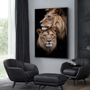 Majestic Family Lion Canvas Wall Art, Wildlife Portrait for Modern Home Decor, Animal Wall Art, Ready to Hang Poster