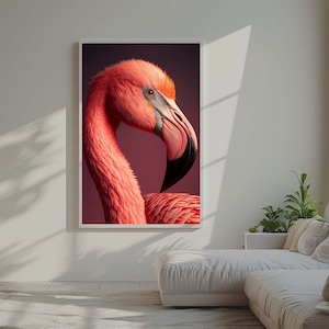 Elegant Flamingo Wall Art, Ornate Flamingo Portrait, Exotic Flamingo Canvas, Surreal Animal Canvas, Bold Modern Decor, Tropical Wall Art