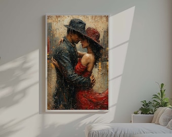 Passionate Embrace Canvas, Romantic Couple Wall Art, Intimate Dance Painting, Love Art, Ready to Hang